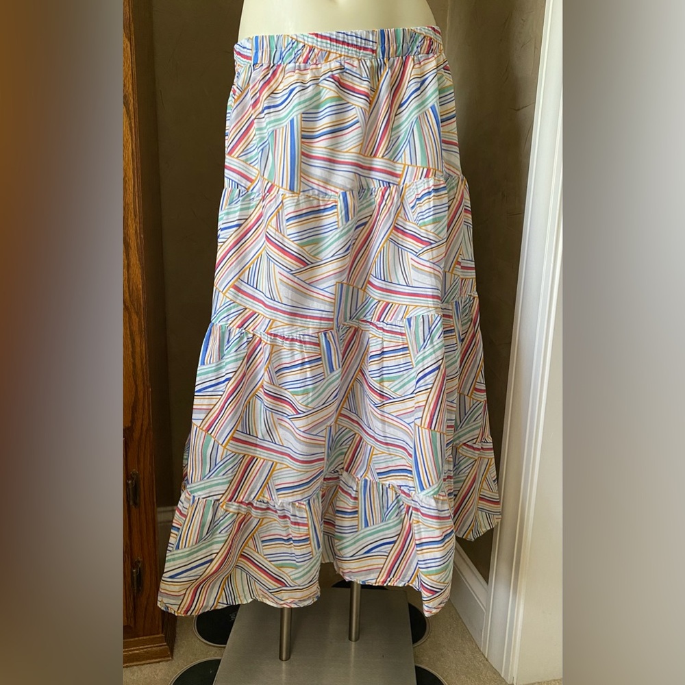 LILI SIDONIO Graphic patterned Maxi Ruffle skirt 100% Cotton flare, Women size L